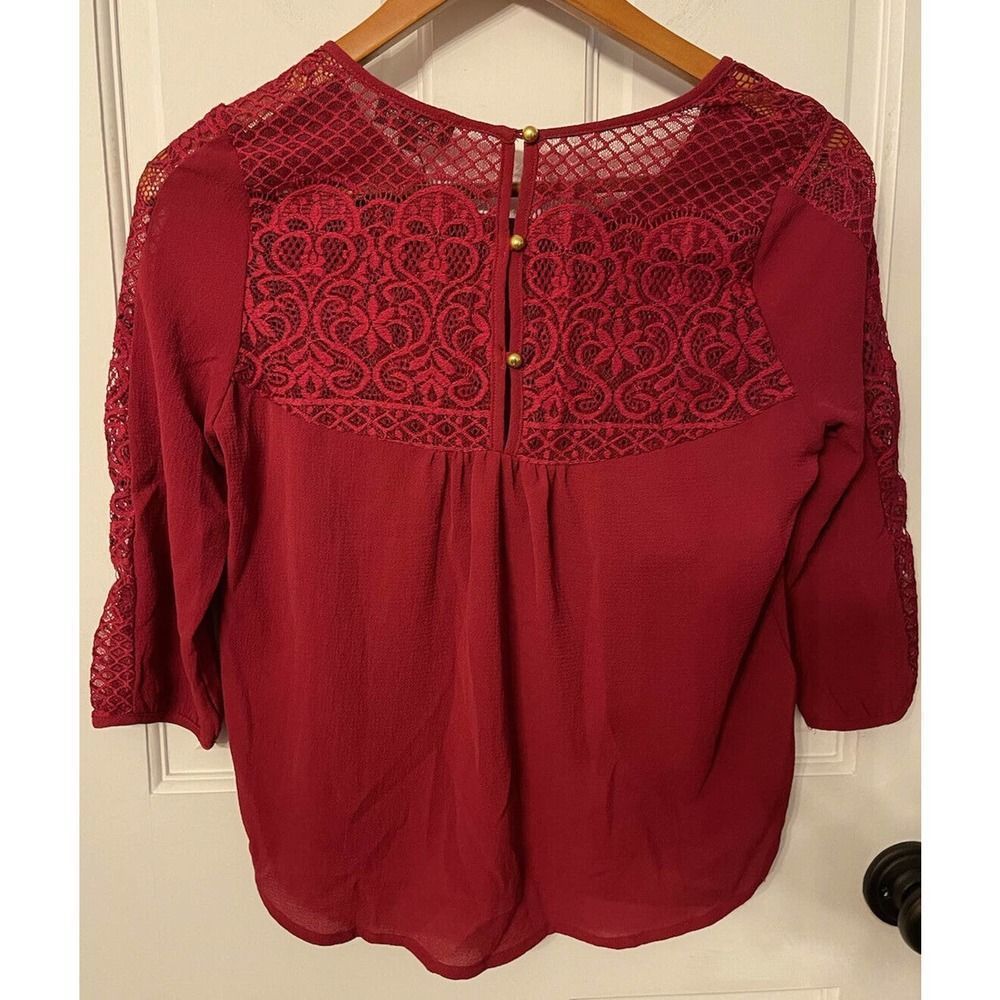Papermoon StitchFix Blouse Small Petite Shirt Top Lace Red Tunic Gold Button NEW - Picture 2 of 6